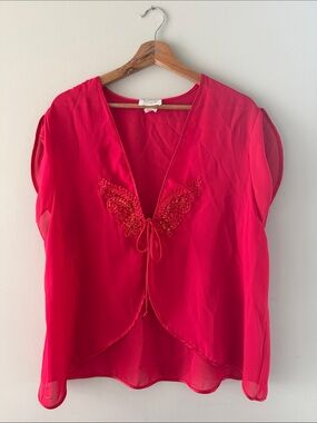 ✨MY KINK IS KARMA✨ Elegant Red Embroidered Women's Top Size L